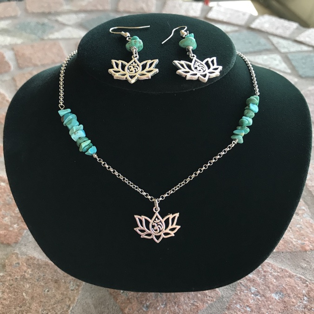 Handmade Boho turquoise om sign lotus flower set - Picture 3 of 9